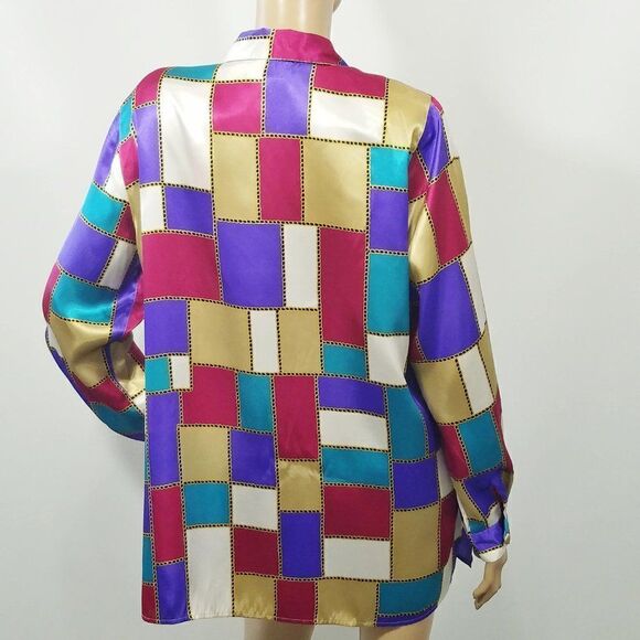 Christie and Jill Shirt Color Block Top Silky Fashion Blouse Chain Link - Picture 5 of 9